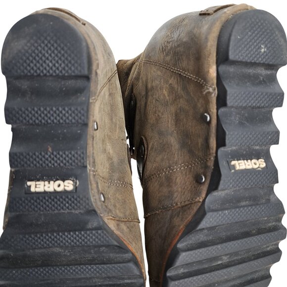 Sorel Joan of Arctic Brown Leather Internal Wedge Boots Size 9 Distressed - Picture 9 of 16